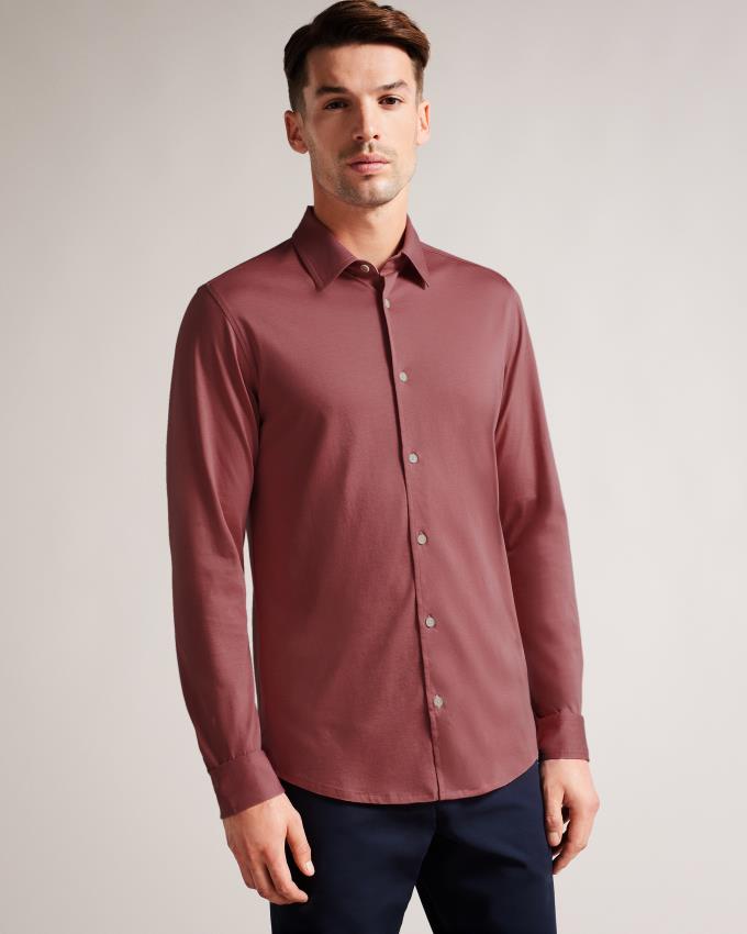 Chemises Ted Baker Long Sleeve Lustrous Jersey Rose Homme | PTY-25319623